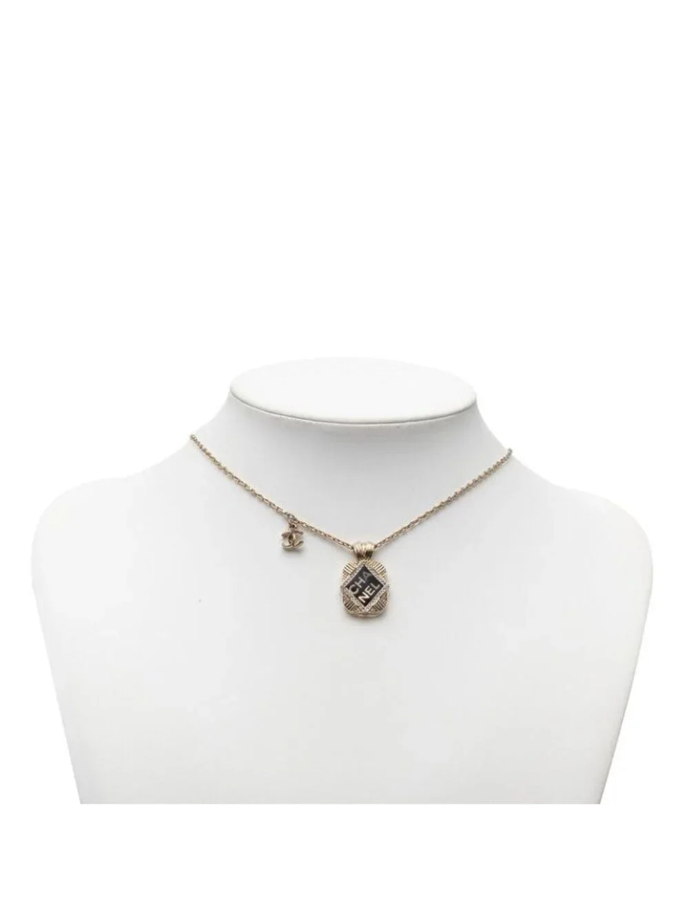 Chanel CC Logo Chain Pendant 21 Gold Black Plated Rhinestone